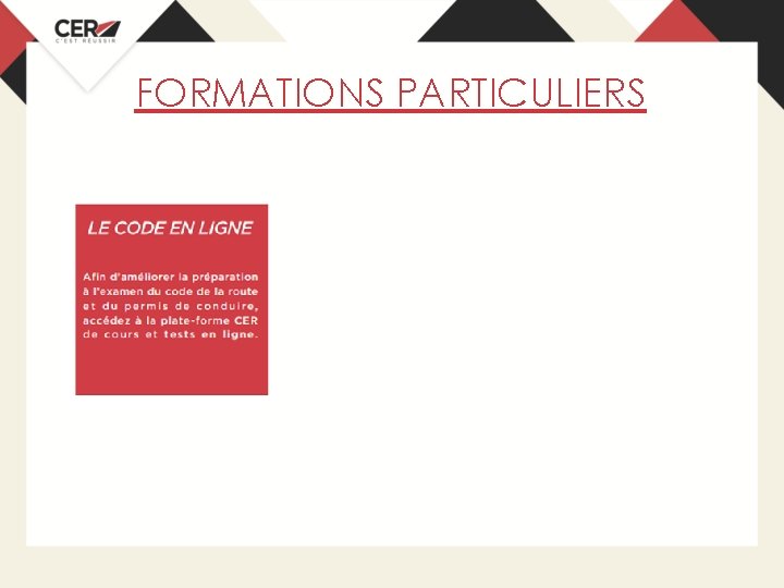 FORMATIONS PARTICULIERS 