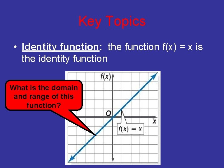 Key Topics • Identity function: the function f(x) = x is the identity function