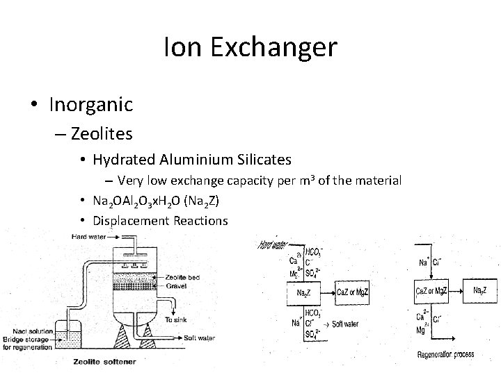 Ion Exchanger • Inorganic – Zeolites • Hydrated Aluminium Silicates – Very low exchange