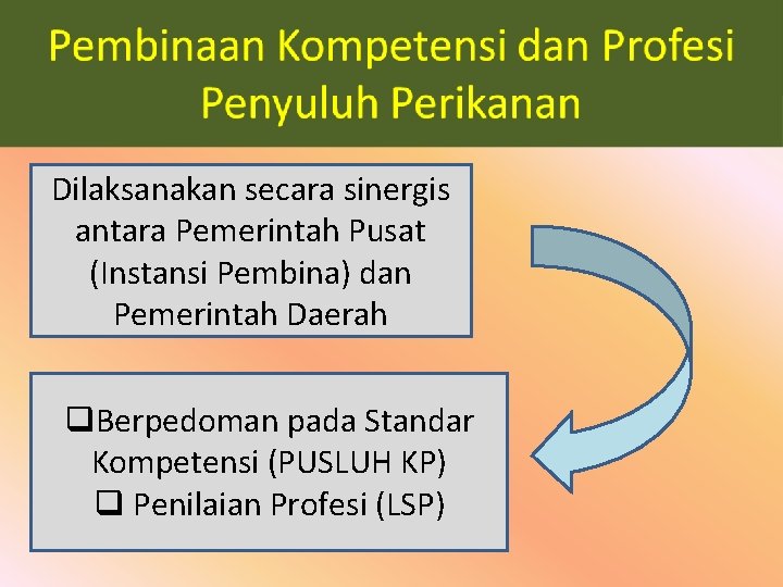 Pembinaan Tenaga Penyuluh Perikanan Dilaksanakan secara sinergis antara Pemerintah Pusat (Instansi Pembina) dan Pemerintah