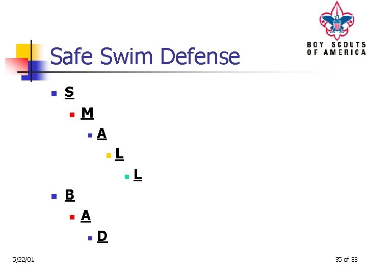 Safe Swim Defense n S n M n A n L n n B