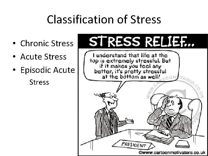 Classification of Stress • Chronic Stress • Acute Stress • Episodic Acute Stress 