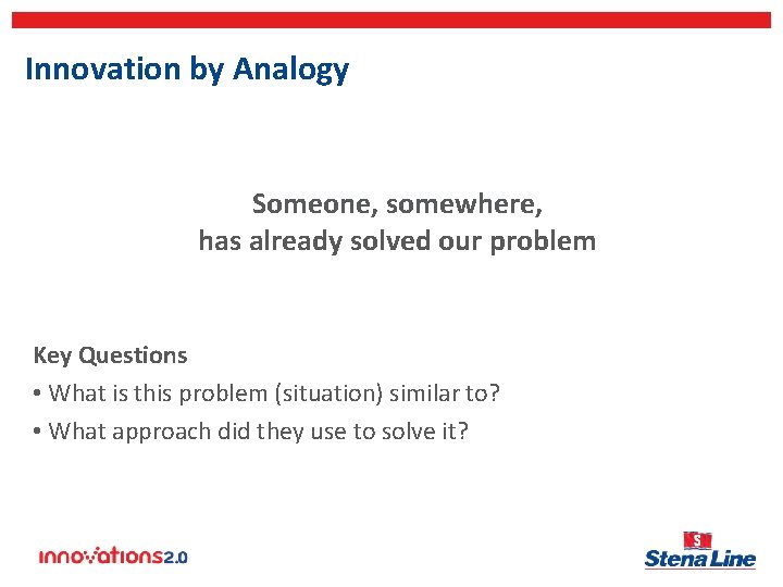 Innovation by Analogy Someone, somewhere, has already solved our problem Key Questions • What