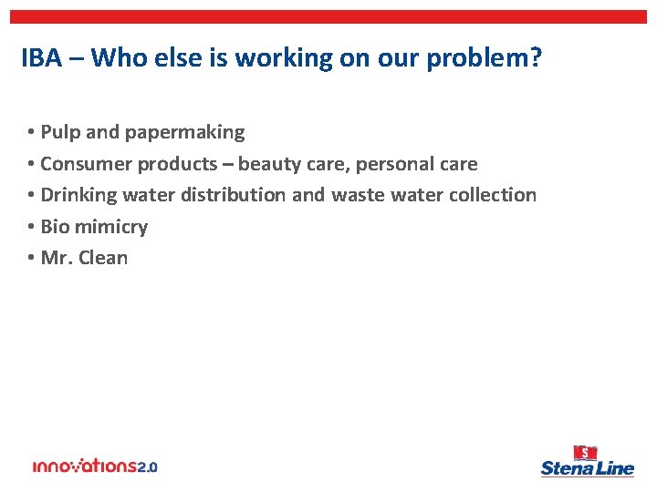 IBA – Who else is working on our problem? • Pulp and papermaking •