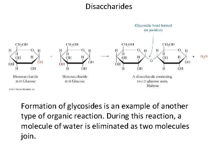Disaccharides Formation of glycosides is an example of another type of organic reaction. During