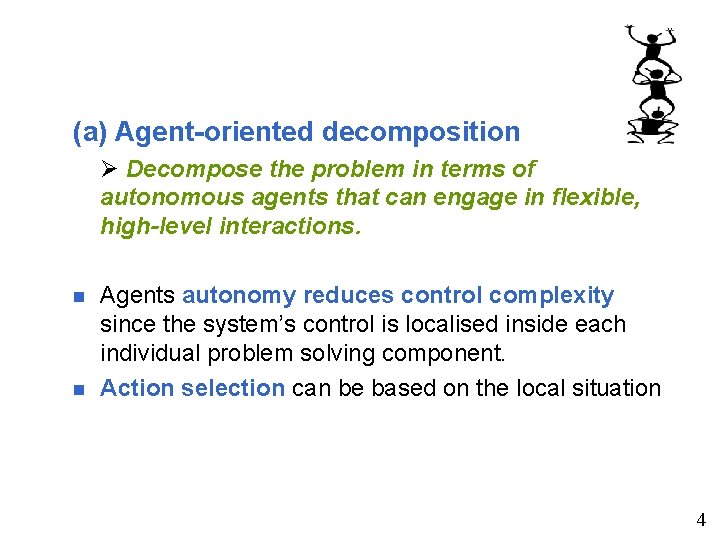 (a) Agent-oriented decomposition Decompose the problem in terms of autonomous agents that can engage