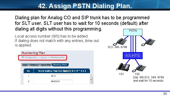 42. Assign PSTN Dialing Plan. Dialing plan for Analog CO and SIP trunk has