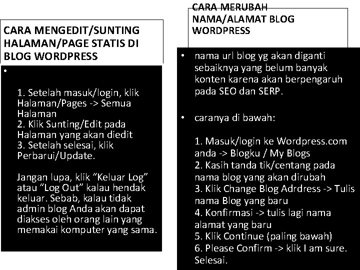 CARA MENGEDIT/SUNTING HALAMAN/PAGE STATIS DI BLOG WORDPRESS • 1. Setelah masuk/login, klik Halaman/Pages ->