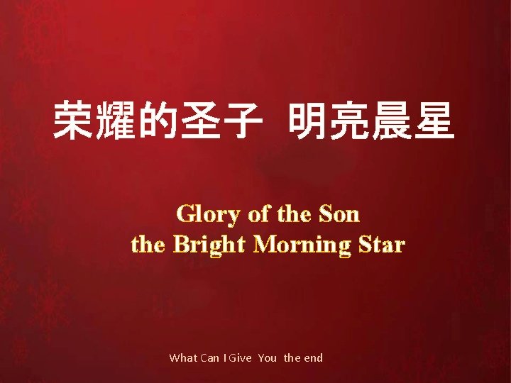 荣耀的圣子 明亮晨星 Glory of the Son the Bright Morning Star What Can I Give