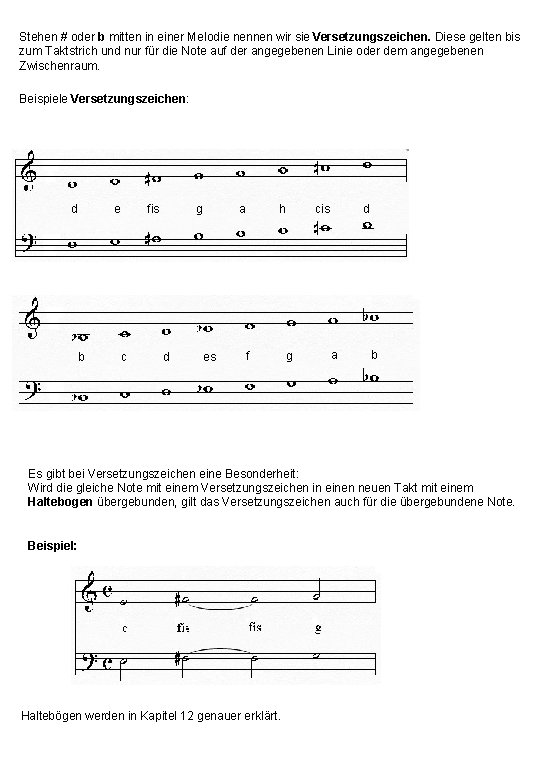 Stehen # oder b mitten in einer Melodie nennen wir sie Versetzungszeichen. Diese gelten