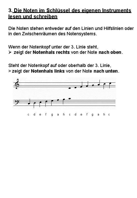 3. Die Noten im Schlüssel des eigenen Instruments lesen und schreiben Die Noten stehen