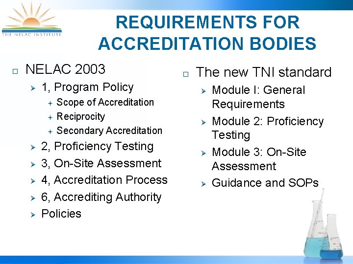 REQUIREMENTS FOR ACCREDITATION BODIES ¨ NELAC 2003 Ø 1, Program Policy ª ª ª