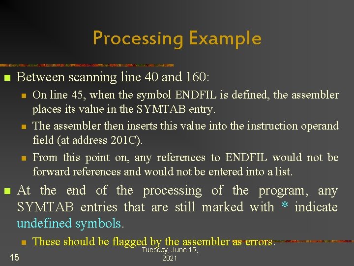 Processing Example n Between scanning line 40 and 160: n n On line 45,