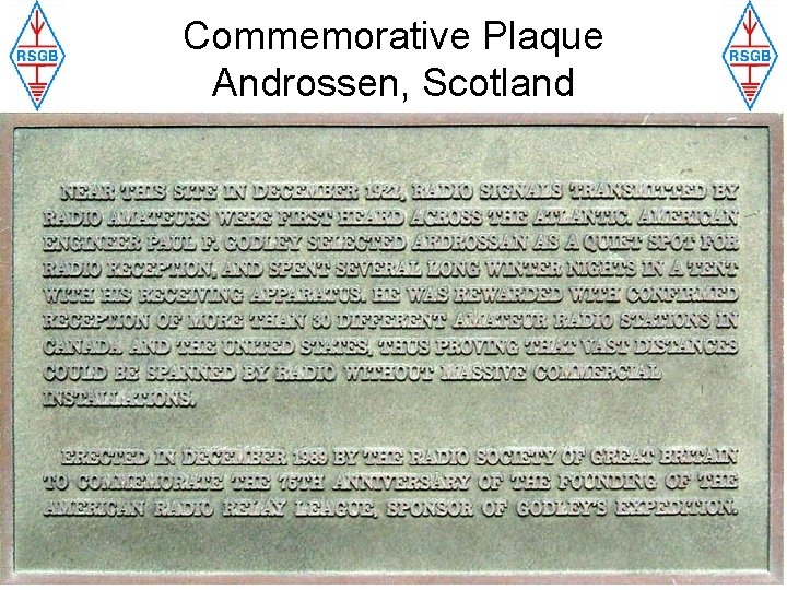 Commemorative Plaque Androssen, Scotland 