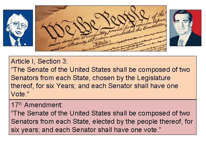 Article I, Section 3: “The Senate of the United States shall be composed of