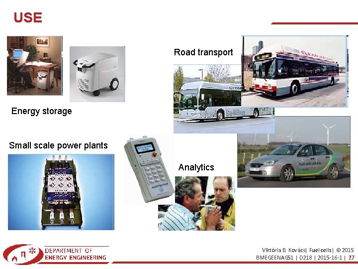 USE Road transport Energy storage Small scale power plants Analytics Viktória B. Kovács| Fuel