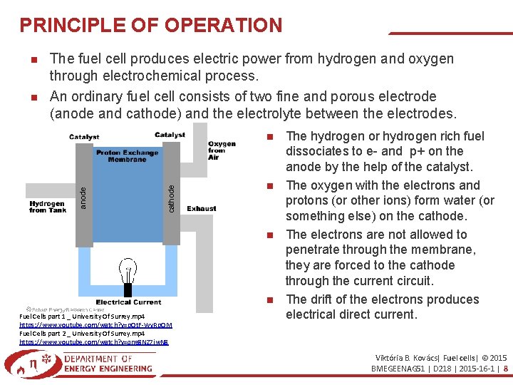PRINCIPLE OF OPERATION The fuel cell produces electric power from hydrogen and oxygen through