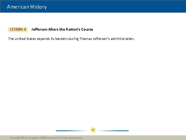 American History LESSON 3 Jefferson Alters the Nation’s Course The United States expands its