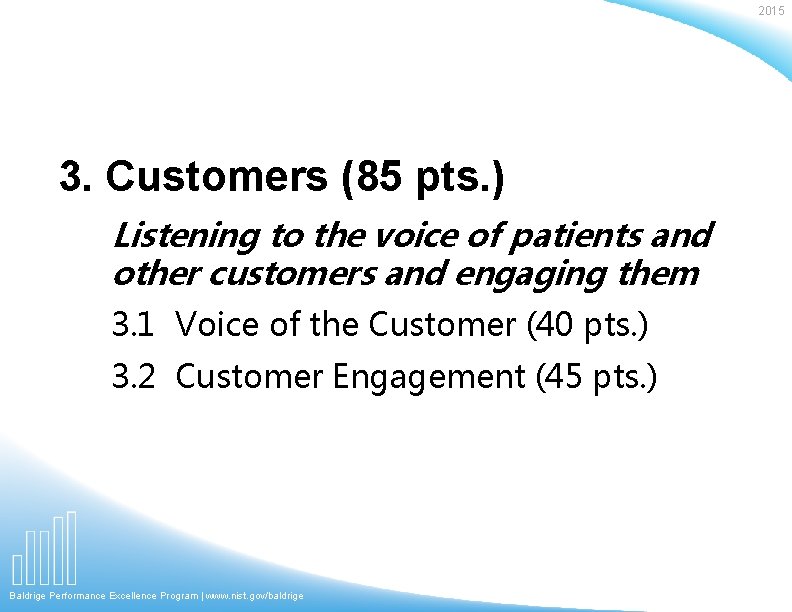 2015 3. Customers (85 pts. ) Listening to the voice of patients and other