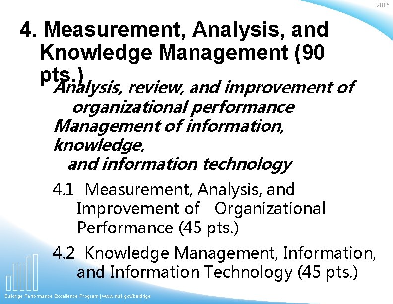 2015 4. Measurement, Analysis, and Knowledge Management (90 pts. ) Analysis, review, and improvement
