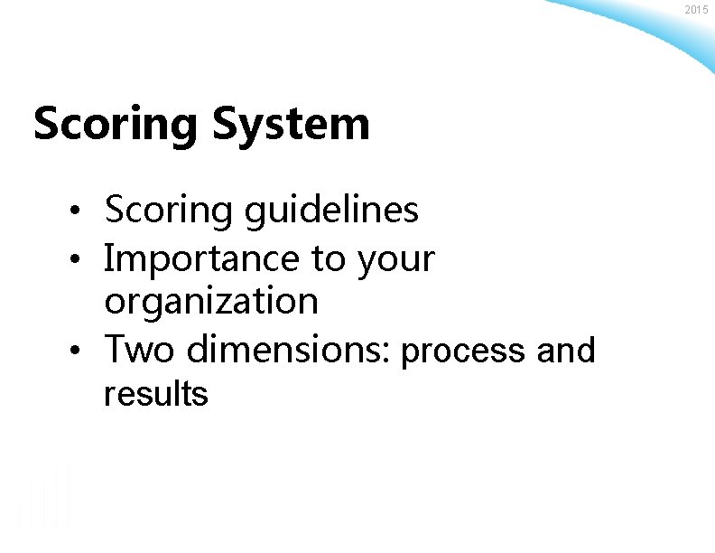 2015 Scoring System • Scoring guidelines • Importance to your organization • Two dimensions: