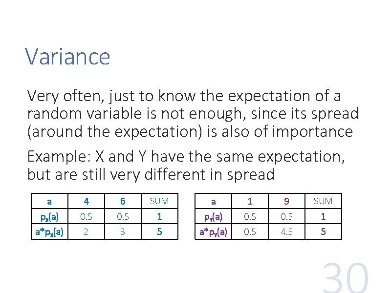 Variance Very often, just to know the expectation of a random variable is not
