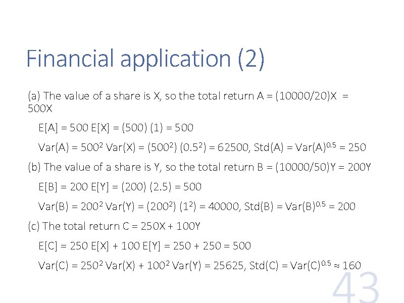 Financial application (2) (a) The value of a share is X, so the total