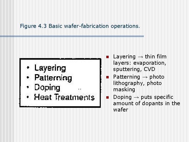 Figure 4. 3 Basic wafer-fabrication operations. n n n Layering → thin film layers: