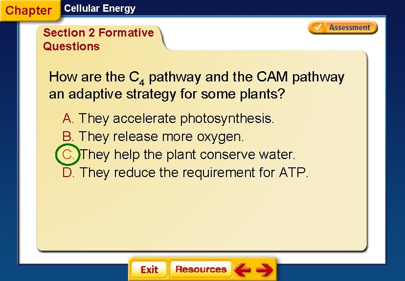 Chapter Cellular Energy Section 2 Formative Questions How are the C 4 pathway and