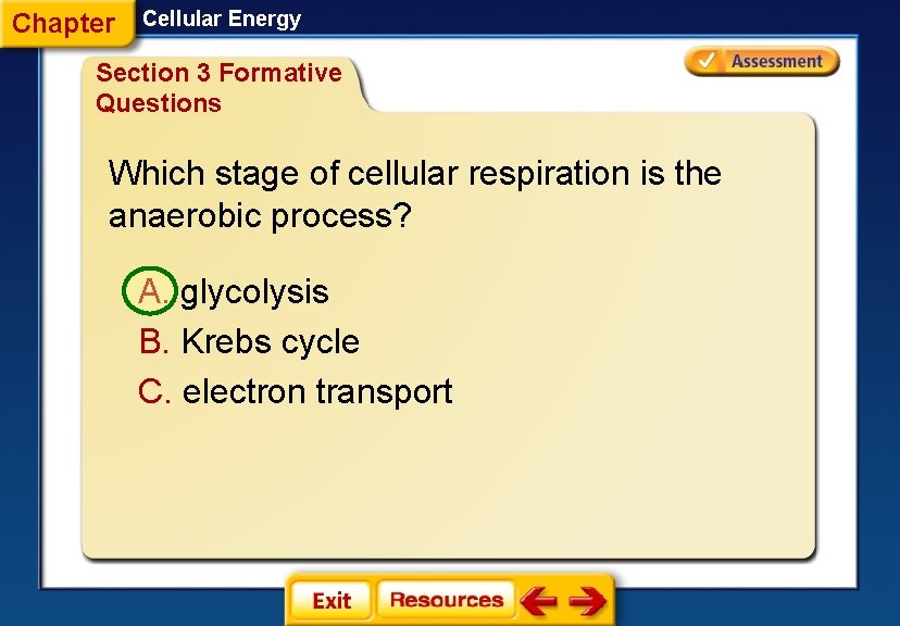 Chapter Cellular Energy Section 3 Formative Questions Which stage of cellular respiration is the