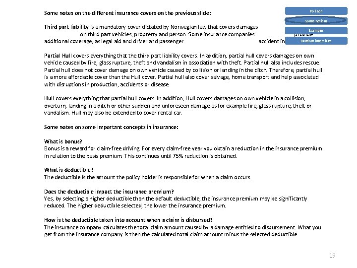Poisson Some notes on the different insurance covers on the previous slide: Some notions