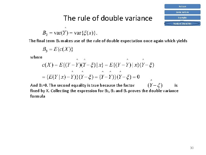 Poisson The rule of double variance Some notions Examples Random intensities The final term
