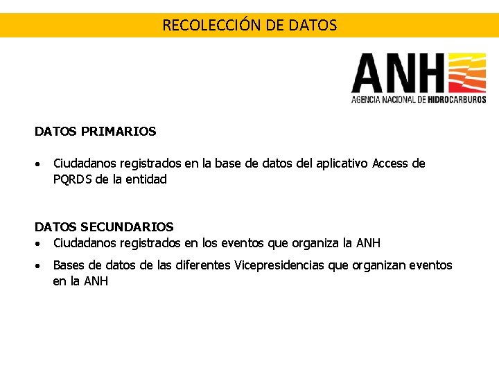 RECOLECCIÓN DE DATOS PRIMARIOS Ciudadanos registrados en la base de datos del aplicativo Access