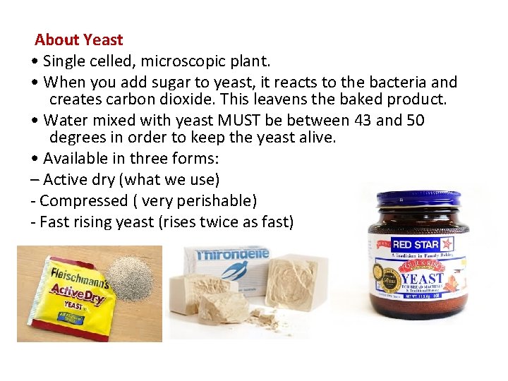 About Yeast • Single celled, microscopic plant. • When you add sugar to yeast,
