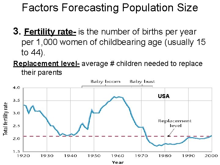 Factors Forecasting Population Size 3. Fertility rate- is the number of births per year