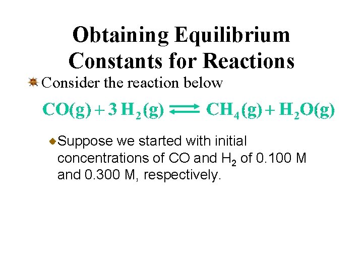 Obtaining Equilibrium Constants for Reactions Consider the reaction below Suppose we started with initial