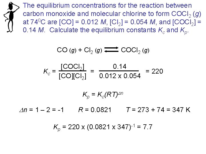 The equilibrium concentrations for the reaction between carbon monoxide and molecular chlorine to form
