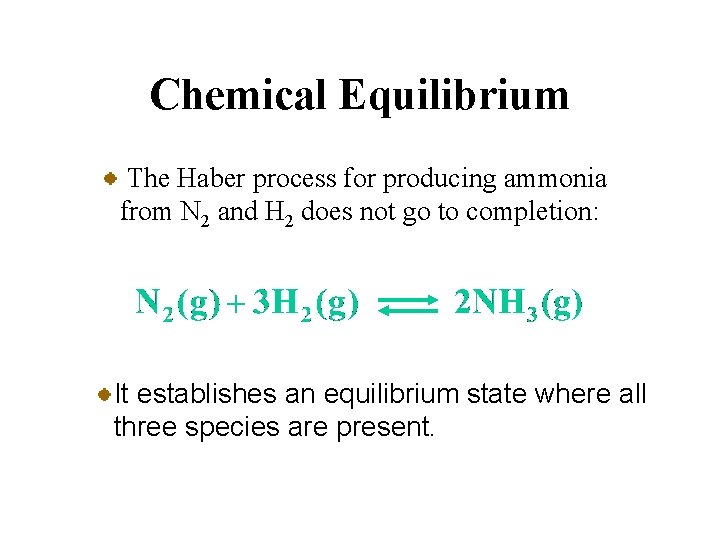 Chemical Equilibrium The Haber process for producing ammonia from N 2 and H 2