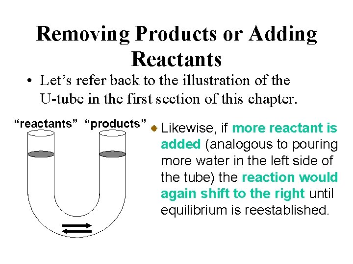 Removing Products or Adding Reactants • Let’s refer back to the illustration of the