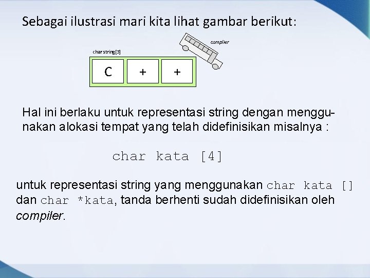 Sebagai ilustrasi mari kita lihat gambar berikut: compiler char string[3] C + + Hal