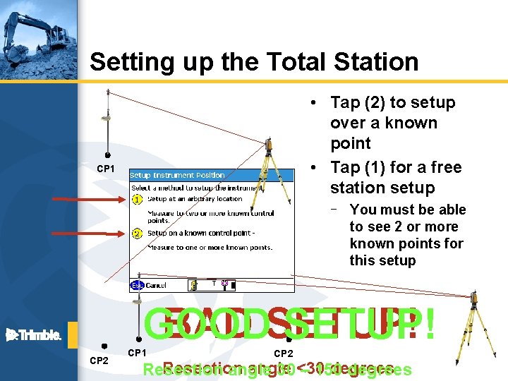 Setting up the Total Station • Tap (2) to setup over a known point