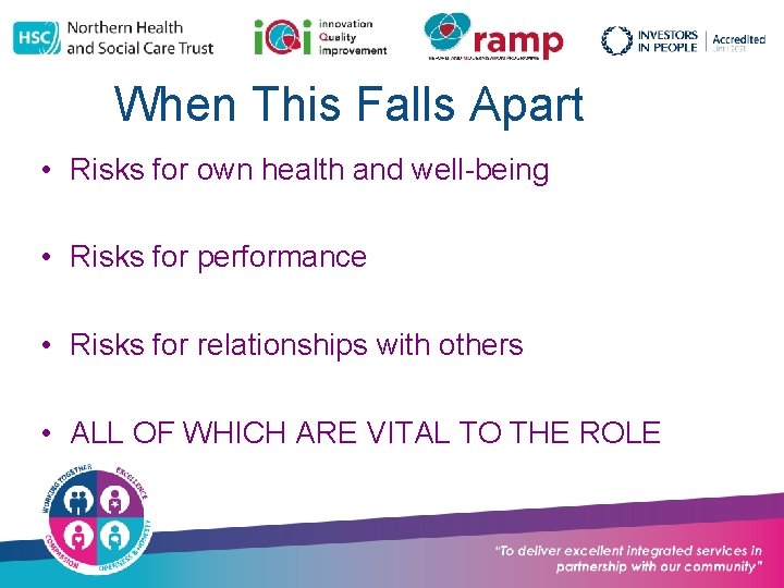 When This Falls Apart • Risks for own health and well-being • Risks for