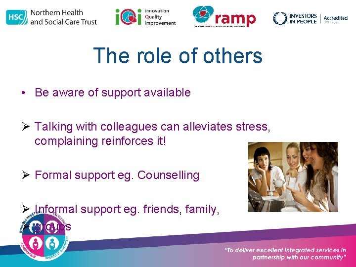 The role of others • Be aware of support available Ø Talking with colleagues