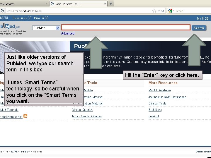 Just like older versions of Pub. Med, we type our search term in this