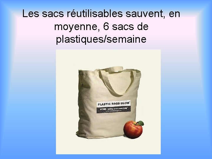 Les sacs réutilisables sauvent, en moyenne, 6 sacs de plastiques/semaine 