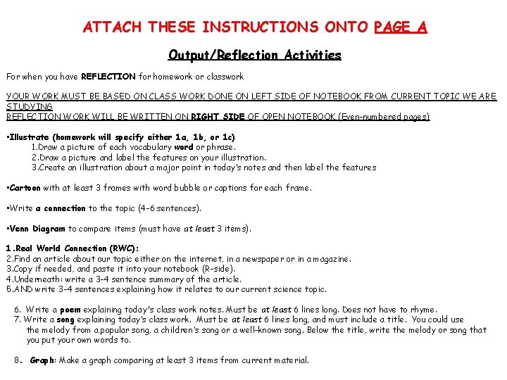 ATTACH THESE INSTRUCTIONS ONTO PAGE A Output/Reflection Activities For when you have REFLECTION for