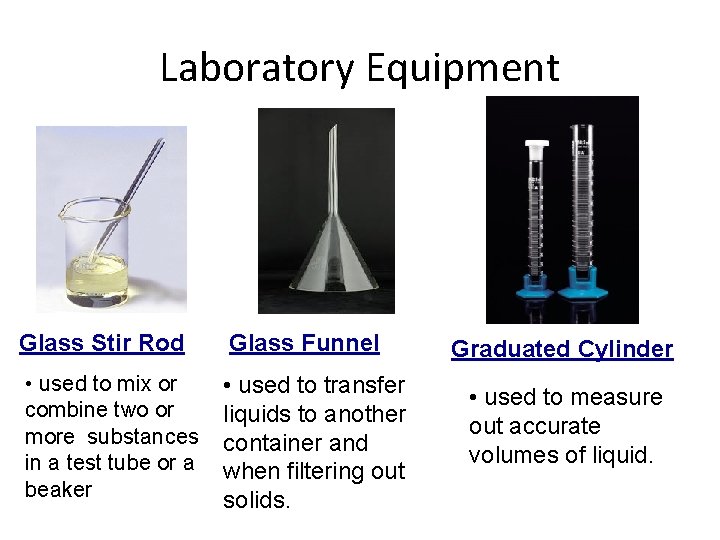 Laboratory Equipment Glass Stir Rod Glass Funnel • used to mix or combine two