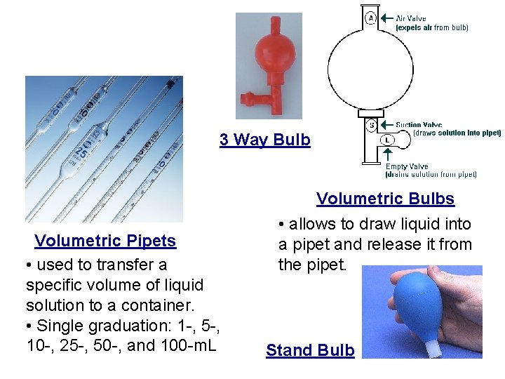 3 Way Bulb Volumetric Pipets • used to transfer a specific volume of liquid