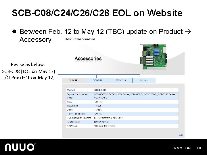 SCB-C 08/C 24/C 26/C 28 EOL on Website l Between Feb. 12 to May