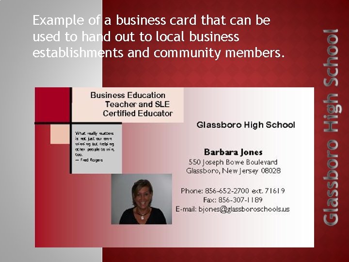 Example of a business card that can be used to hand out to local